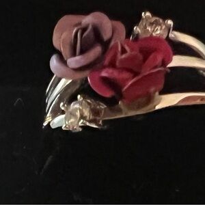 Pink & Purple Rose sterling silver Vintage Looking Ring Size 7